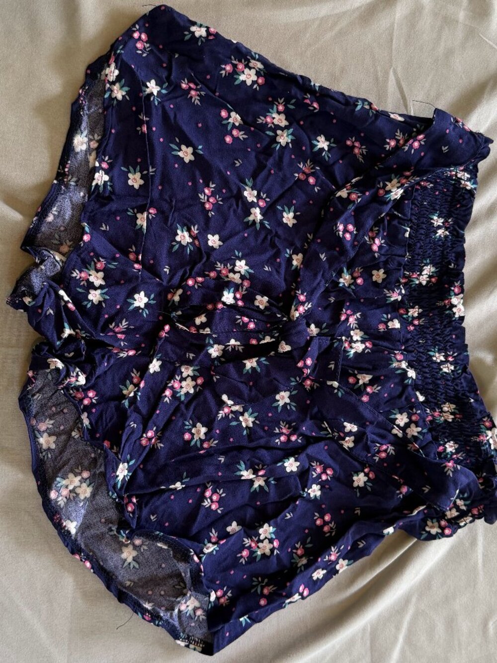 Goldspark Women's Floral Flowy Shorts Blue Medium Elastic Waist Tie Belt New